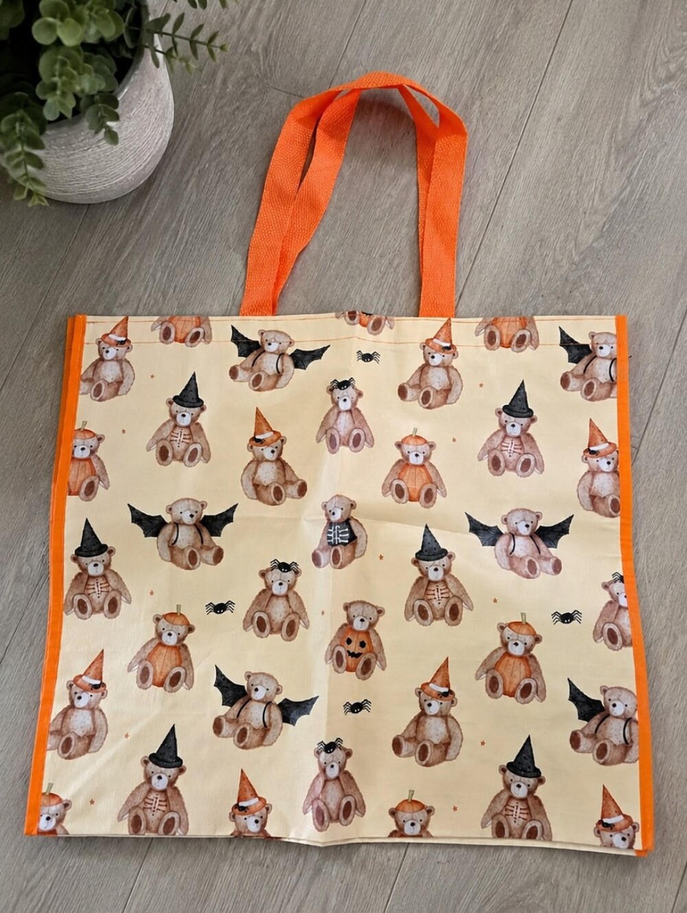 Teddy Bear Halloween Pumpkin Witch Reusable Fall Tote Bag